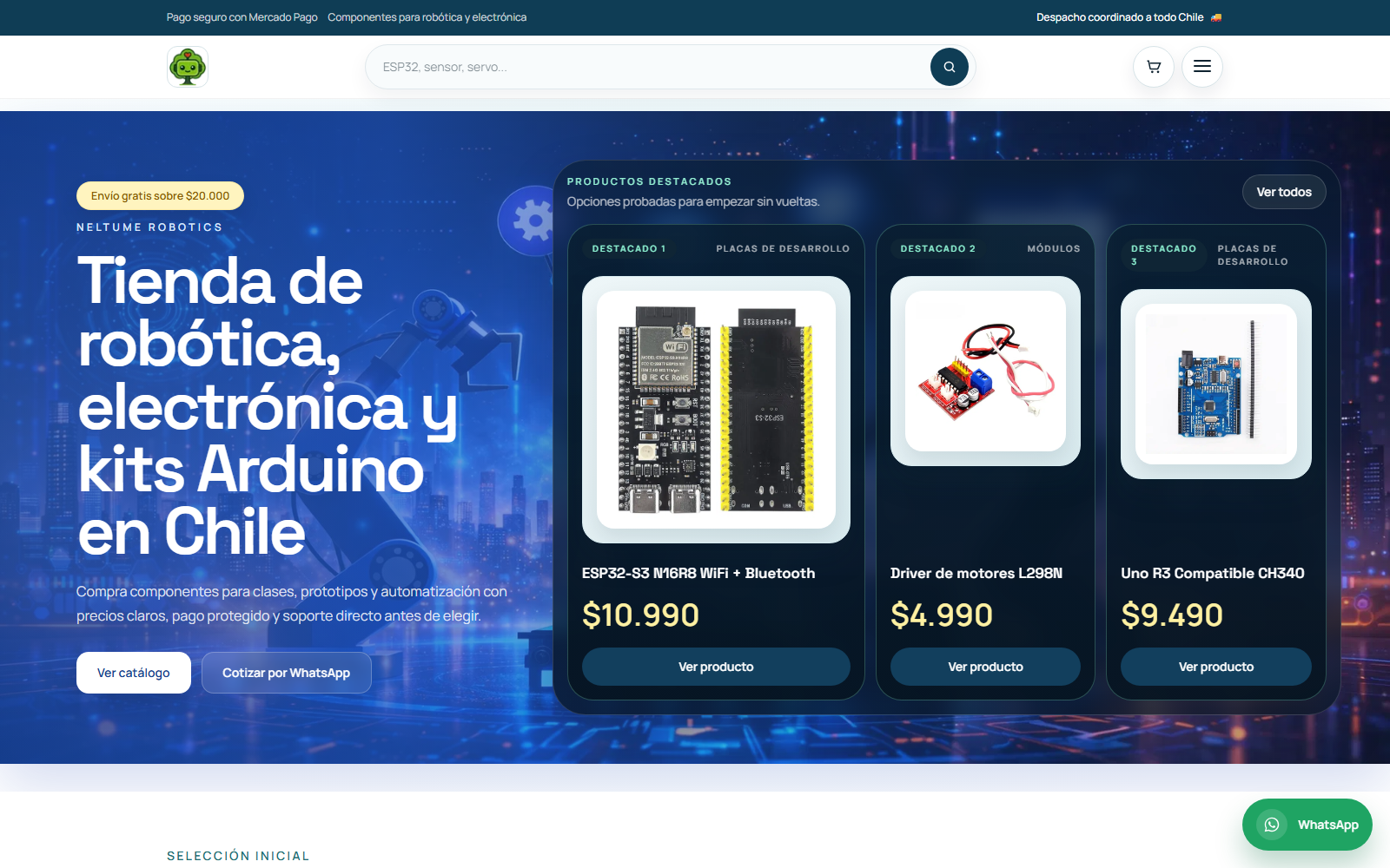 Vista previa del e-commerce Neltume Robotics